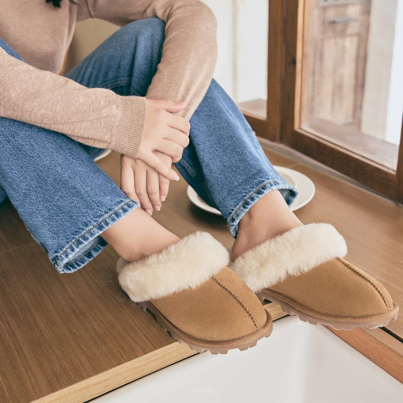 WaySoft Australian Sheepskin Womenâ€™s Slippers, 100% Shearling Wool, Hard Sole, Warm Fuzzy Indoor Outdoor - Image 4